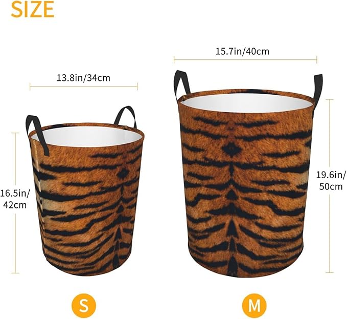 Tiger Animal Texture Round Laundry Hamper Storage Basket Toys Clothes Organizer Bin For Home Bathroom Bedroom Dorm Nursery, 62l