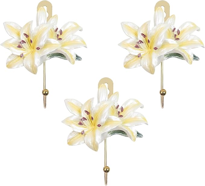 Oedema 3 Pcs Decorative Wall Hooks Resin Vintage Flower Key Hooks Wall Mount Coat Rack Hanger for Hanging Coats, Hats, Bags
