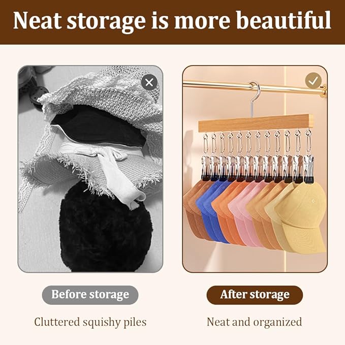 Closet Organizer with 10 Clips, Space Saving Hanging Closet Organizer, Space-Saving Hat Scarf Clothespins for Jeans Skirts Socks Pant Hangers with Clips (Black-12 Clips, 1PC)