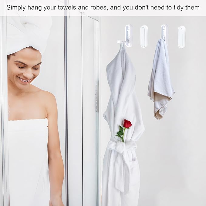 Foldable Towel Hooks for Bathroom 4 Pack,Wall Hooks for Hanging Heavy Duty Coat Robe Purse Foldable Hooks Storage Solution for Bathroom,Closet,Entryway,Pool and Kitchen (4, White)