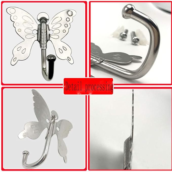 haowei Butterfly Hook Coat Hooks for Door, 8 Pack Stainless Steel Robe Hooks for Clothes, Hats, Kitchen, Bathroom - Universal Design for Easy Installation and Organization