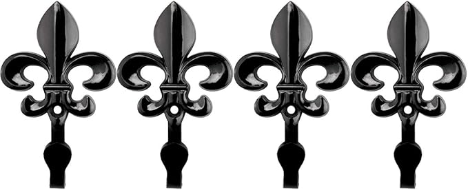 Bathroom Towel Hooks, Decorative Wall Hooks Coat Hooks Heavy Duty Metal Hooks Wall Mounted Hanging Hooks for Hanging Key Purse Robe Hat Scarf Belt Handbag Cup Mug and More,4 Pack (Black)