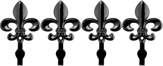 Bathroom Towel Hooks, Decorative Wall Hooks Coat Hooks Heavy Duty Metal Hooks Wall Mounted Hanging Hooks for Hanging Key Purse Robe Hat Scarf Belt Handbag Cup Mug and More,4 Pack (Black)