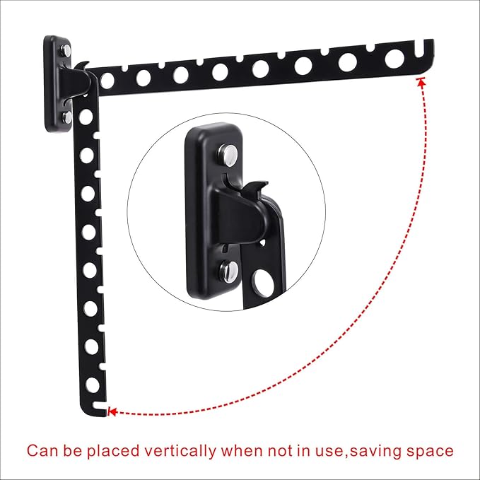 Wall Mounted Clothes Hanger 2 Pack Black Folding Wall Mounted Rack Clothes Hanger for Laundry with Swing Arm Space Saving Closet Storage Organizer Heavy Duty Coat Hook for Bathroom Bedroom