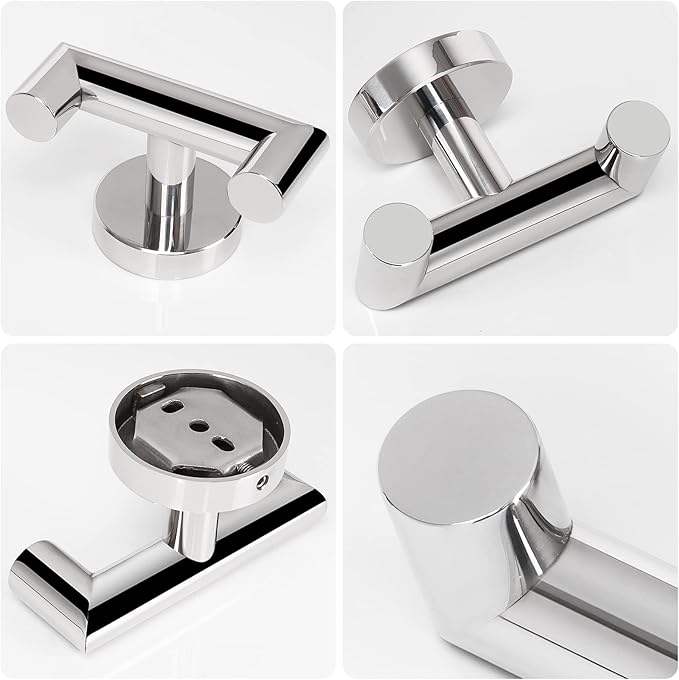 NearMoon Bathroom Double Towel Hook- SUS304 Stainless Steel Robe Towel Holder, Heavy Duty Double Coat Hook for Bathroom Livingroom Kitchen Wall Mounted (Chrome Finish-U, 2 Pack)