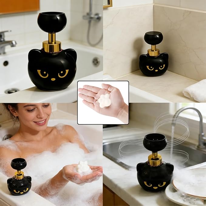 Cute Cat Paw Foam Soap Dispenser,2026 New Black Kitty Hand Soap Pump for Bathroom and Kitchen Home Accessories (1 Pcs)