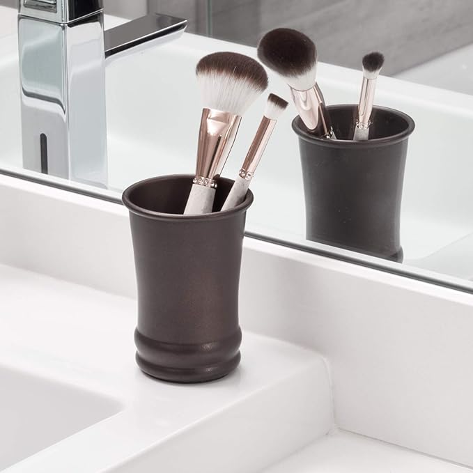 iDesign - 26181 Olivia Metal Tumbler, Makeup Brush Holder and Toothbrush Cup for Bathroom, Countertop, Desk, Dorm, College, and Vanity, 3.25" x 3.25" x 4.25", Bronze