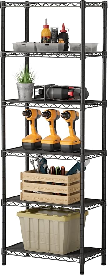 SINGAYE 6 Small Wire Shelves Kitchen Pantry Close Home Organizers and Storage Bathroom Shelf Laundry Room Organization Adjustable Book Metal Garage Shelving Unit