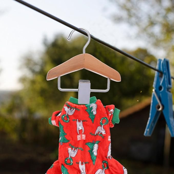 Pet Clothes Hanger Set Wooden Small Clothes Hangers for Dog and Cat Apparel Compact Pet Closet Organizer and Hook for Home and Shop Use
