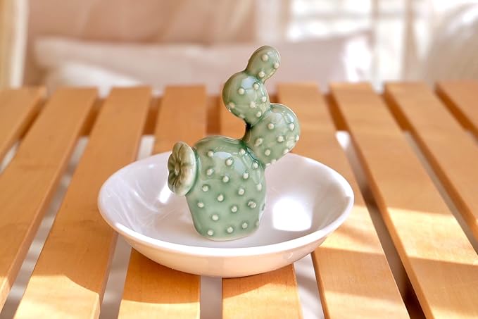 PUDDING CABIN Cactus Christmas Gifts for Women Cactus Ring Holder Dish Birthday Gifts for Women Girls Friends, Cactus Decor for Bathroom Nighstand, Wedding Valentine's Day Xmas Gifts Mothers Day Gifs