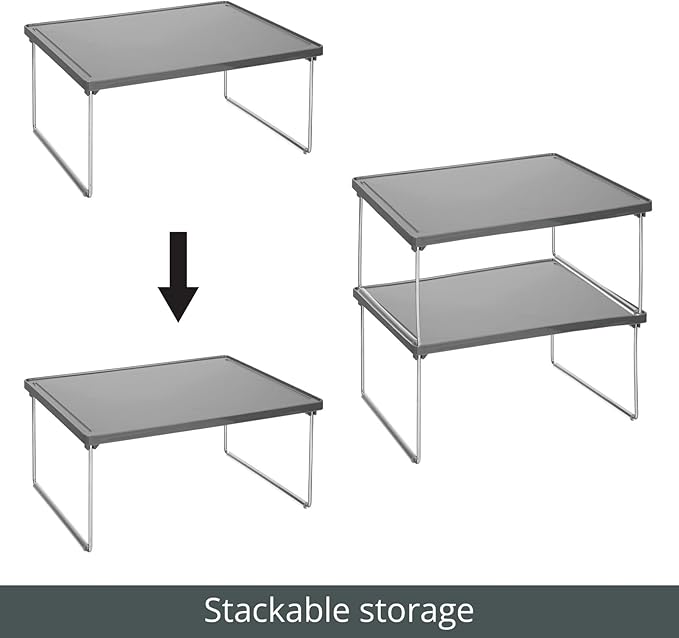 mDesign Metal Stacking Storage Organization for Shelves Inside Closet in Bedroom, Bathroom, Hall, Entryway - Organizer Stand for Clothing, Linen, Household Items, Ligne Collection, 4 Pack, Dark Gray