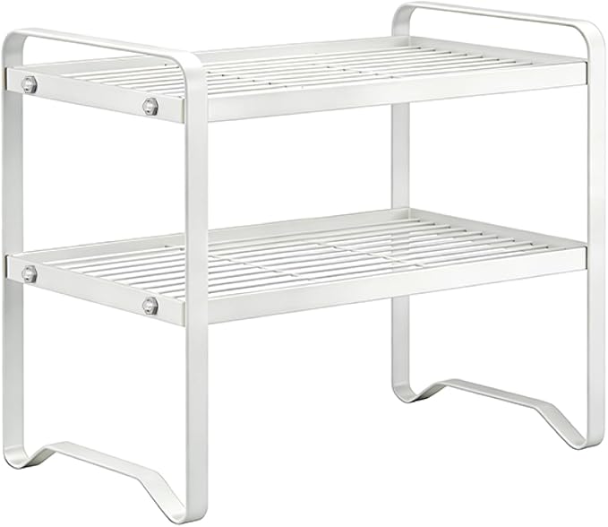 Metal Wire Cabinet Shelf - Multi-Functional Shelf Saver for Kitchen, Pantry, Countertop & Under Cabinet - Storage Solution for Spice Holder, Bookshelf & Cup Display Stand (White, 2-Tier 12" L)