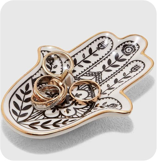 Jewelry Trinket Ring Dish Ceramic Hamsa Evil Eye Hand of Fatima Holder Key Ashtary Trinket Plate Bowl Small Boho Home Decorative Cute Decor Jewelry Tray Dish Gift Mom Brithday