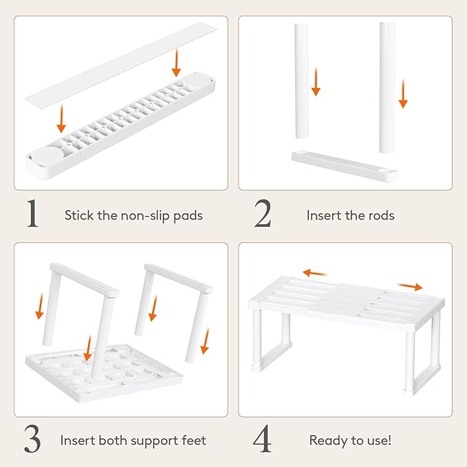 Lifewit Cabinet Shelf Organiser, Expandable Countertop Kitchen Shelves, Plastic Shelf Riser for Pantry Kitchen Storage and Spice Rack, Set of 2, 40 x 21 x 18cm/16 x 8 x 7 inch, White