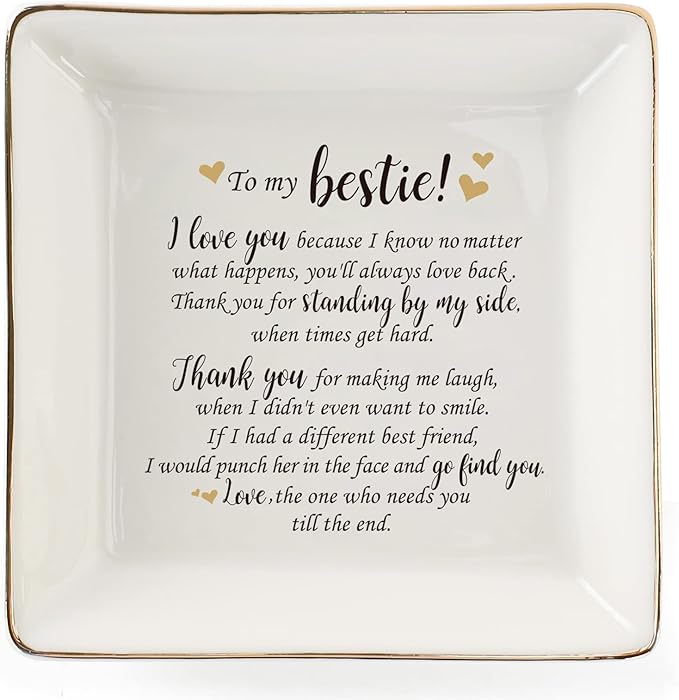 HOME SMILE Gifts For Best Friend Women-Ceramic Ring Dish Decorative Trayï¼Unique Gift For Bestie, Soul Sister, BFF, Coworker Birthday Gift Idea For Best Friend Friendship Gifts For Women