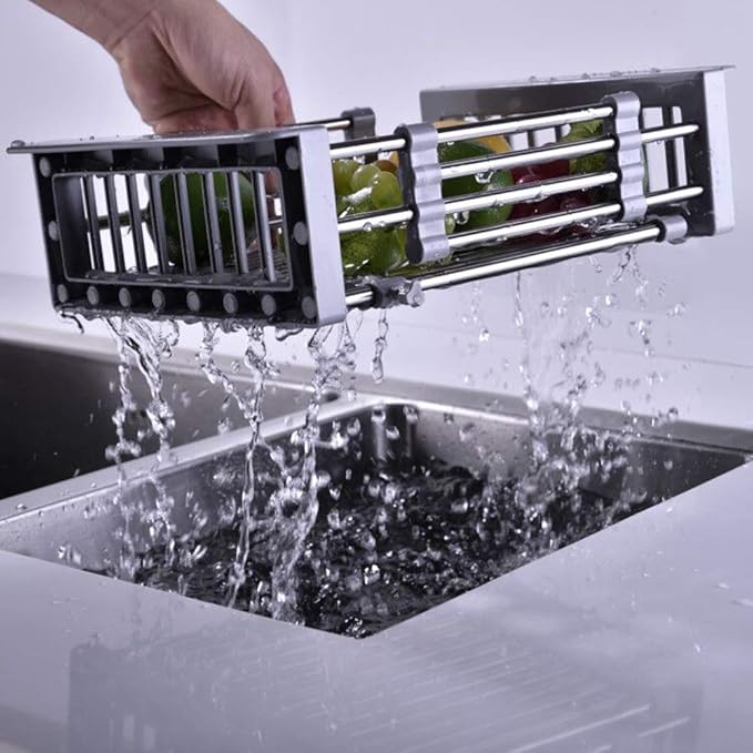 TUTEW Dish Drying Rack, Stainless Steel Dish Drainer with Adjustable Arms Holder Functional Kitchen Sink Organizer for Vegetable and Fruit, Gray Large
