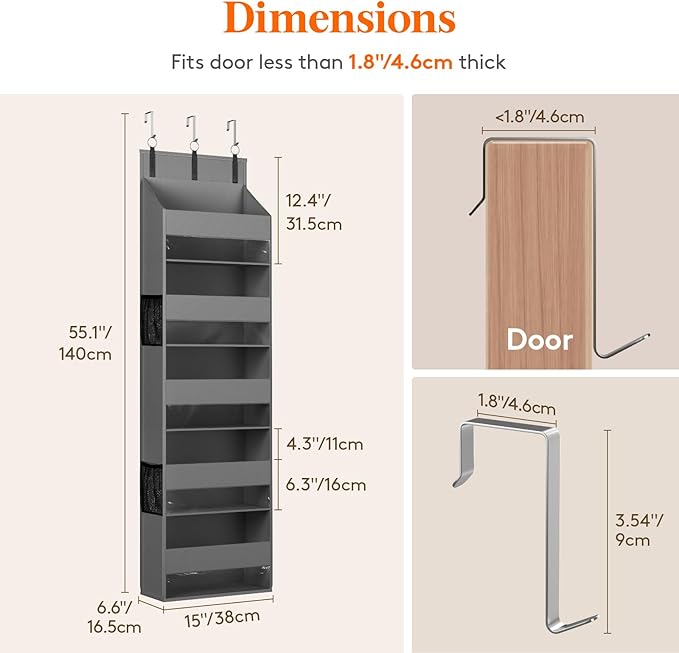 Lifewit Over the Door Organizer, 5 Shelf Clear Window Hanging Storage with 4 Mesh Side Pockets, Anti Tilt 40 lbs Load Behind Door for Pantry, Nursery, Bathroom, Bedroom, Kitchen, Dorm, 2 Pack