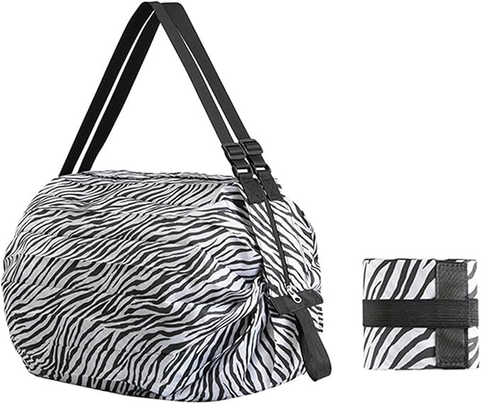 Portable Foldable Shopping Bag Large Capacity Multipurpose Storage Bag Sports Travel Shoulder Bag (Zebra-stripe)