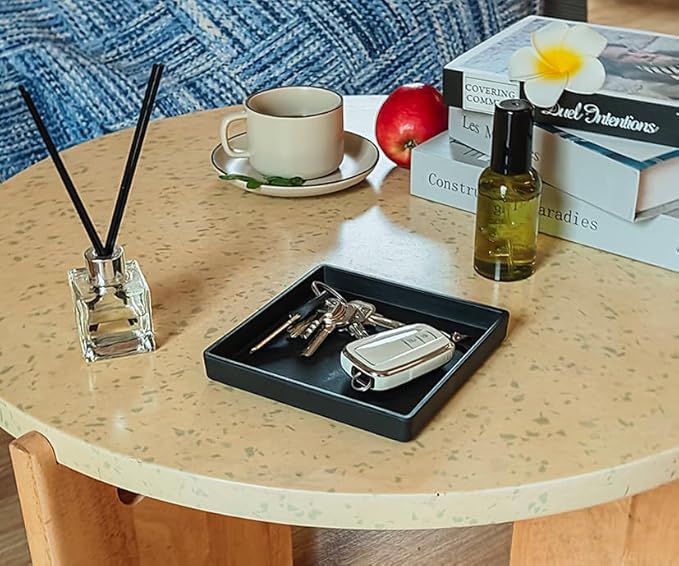 Small Square Tray (5.9 inch) 3 Pack, Durable Black Tray for Desserts & Organization, Lightweight for Coffee, Drinks, Party, Seasoning, Perfume and Display.