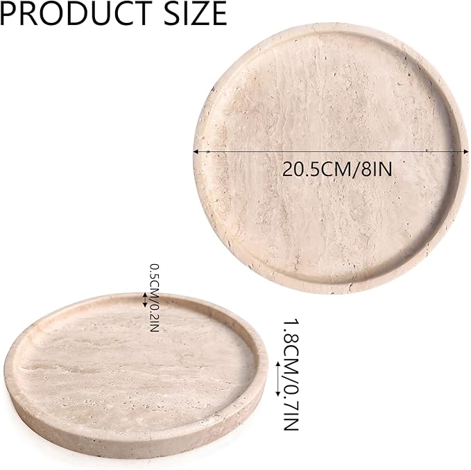 Natural Travertine Vanity Decorative Marble Tray, Candles, Perfume, Trinket, Marble Circle Vanity Trays for Bathroom, Dresser, Kitchen, Countertop Storage Organizer for Home Decor