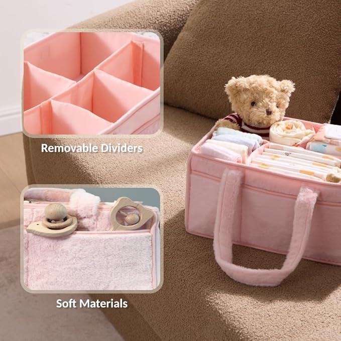luxury little Diaper Caddy Organizer for Changing Table, Baby Diaper Basket, Portable Storage Basket, Wipes, Car Organizer, Nursery, Baby caddy (Light Pink)