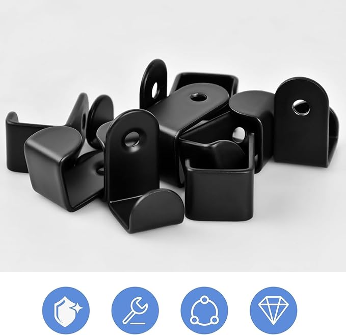 13 Pack Black L-Shaped Screw-in Wall Hooks - Heavy Duty Metal Hooks with Screws & Wall Plugs for Door, Bathroom, Closet - Space Saving Towel, Key & Coat Hooks (30x16mm)