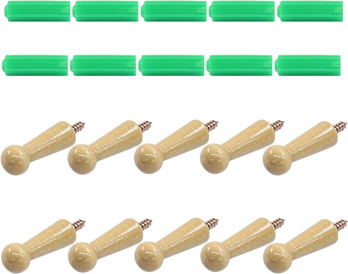 10Pcs Wooden Screw Hooks, Solid Wooden Wall Hooks Screw-On Coat Hooks, DIY Wood Coat Hooks for Hanging Jacket/Towel/Mug/Clothes Crafts(Style-1,Log Color)