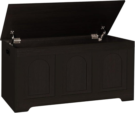 DINZI LVJ Storage Chest, 39.4â Wooden Toy Box with 2 Safety Hinges, Entryway Shoe Bench with Flip-Top, Sturdy Large Storage Trunk for Living Room, Bedroom, Playroom, Easy Assembly, Espresso