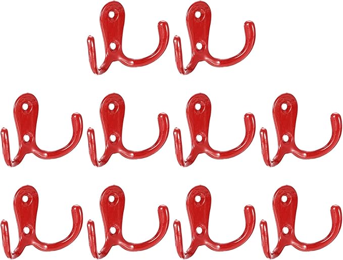 uxcell Wall Hooks, 10Pcs - Zinc Alloy Double Prong Retro Hook, Hooks for Hanging Towel Coat Backpack Clothes Scarf Keys Hat Cup (Red)