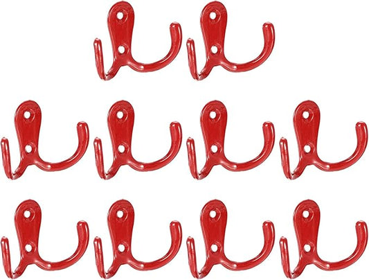 uxcell Wall Hooks, 10Pcs - Zinc Alloy Double Prong Retro Hook, Hooks for Hanging Towel Coat Backpack Clothes Scarf Keys Hat Cup (Red)