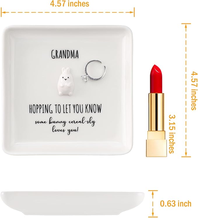 HOME SMILE Christmas Gifts for Grandma Grandmother,Bunny Ring Dish Jewelry Tray-Mothers Day Thanksgiving Day Birthday Gifts for MIMI Nana Gigi