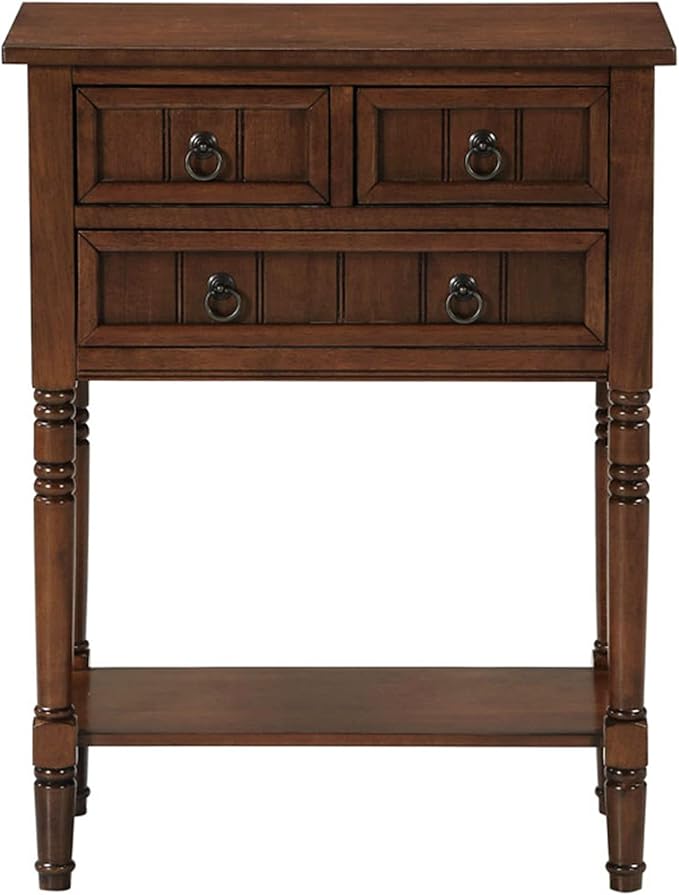 Convenience Concepts Kendra Entryway Hall Table 23.75" - 3 Storage Drawers, Traditional Console with Shelf for Decor, Office & Hallway Organizer, No Tools Assembly, Solid Wood Legs, Espresso