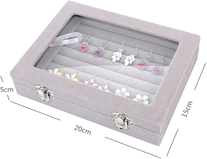 Velvet Glass Jewelry Display Storage Box Ring Earrings Jewelry Box Ring Holder Case, 2 Clasps