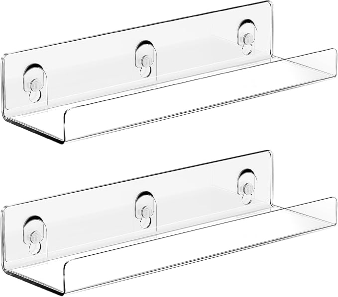 JiePai Acrylic Shower Caddy Shelves 2 Pack Adhesive Bathroom Storage Organizer, Home Wall Shower Shelf Inside Organization,Floating Wall Shelf Bookshelf