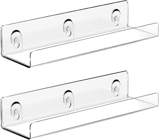 JiePai Acrylic Shower Caddy Shelves 2 Pack Adhesive Bathroom Storage Organizer, Home Wall Shower Shelf Inside Organization,Floating Wall Shelf Bookshelf