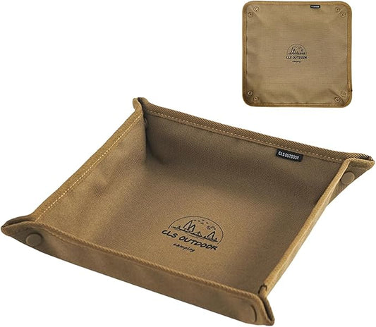 Portable Collapsible Canvas Storage Tray, 12x12 Inch, Multi-Functional Organizer for Home, Travel, Camping, Vanity, Kitchen, Outdoor Picnics (Coffee)