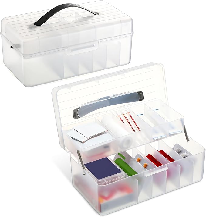 Honeydak 2 Pcs Clear Plastic Bandages Storage Organizer 2 Tiers First Aid Box Large Portable Medicine Container Holder Empty for Home Cabinet Office Travel School Use Supplies
