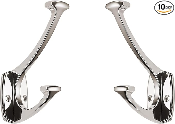 10 Pack Polished Nickel Hooks Decorative Heavy Duty Solid Large Coat Hooks for Towel Hanging Coats Robe Wall Mounted Towel Bags Door Back Bathroom Wall Hook.