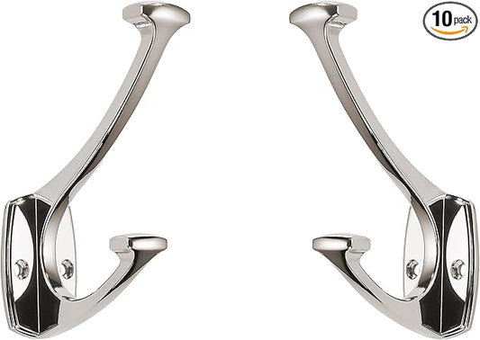 10 Pack Polished Nickel Hooks Decorative Heavy Duty Solid Large Coat Hooks for Towel Hanging Coats Robe Wall Mounted Towel Bags Door Back Bathroom Wall Hook.