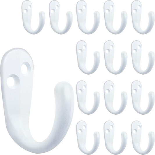 IBosins 15PCS Coat Hooks Wall Mounted Single Prong Robe Hook for Hanging Towel Hooks with 30 Screws for Bags, Hat, Cap, Scarf, Cup (White)