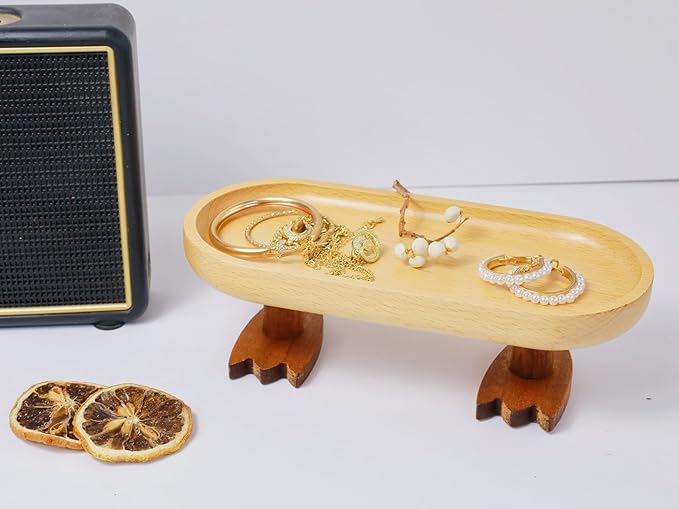 Wood Key Tray for Entryway Table, Key Bowl, Jewelry Tray, Valet Tray with 2 Cute Duck Feet, for Rings, Wallet, Watch, Remote, Coin, Bracelets