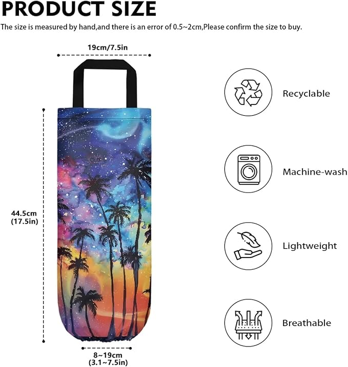 Hanging Plastic Bag Holder Dispenser Set of 2 Reusable Wall Mount Hanging Plastic Bag Storage Organizer for Grocery Bags,Tropical Palm Tree