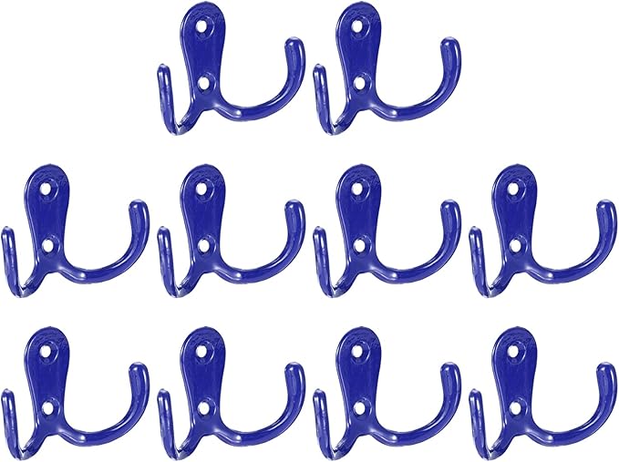 uxcell Wall Hooks, 10Pcs - Zinc Alloy Double Prong Retro Hook, Hooks for Hanging Towel Coat Backpack Clothes Scarf Keys Hat Cup (Blue)