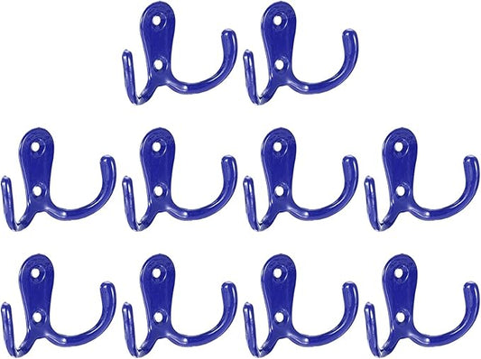 uxcell Wall Hooks, 10Pcs - Zinc Alloy Double Prong Retro Hook, Hooks for Hanging Towel Coat Backpack Clothes Scarf Keys Hat Cup (Blue)
