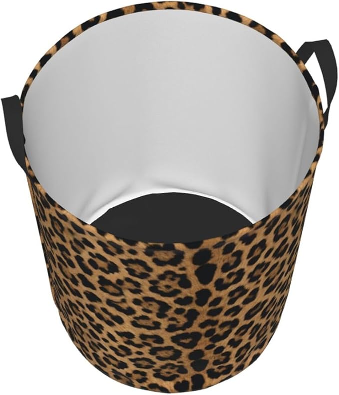 Leopard Cheetah Round Laundry Hamper Wildlife Fur Print Storage Basket Toys Clothes Organizer Bin For Home Bathroom Bedroom Dorm Nursery, 38l