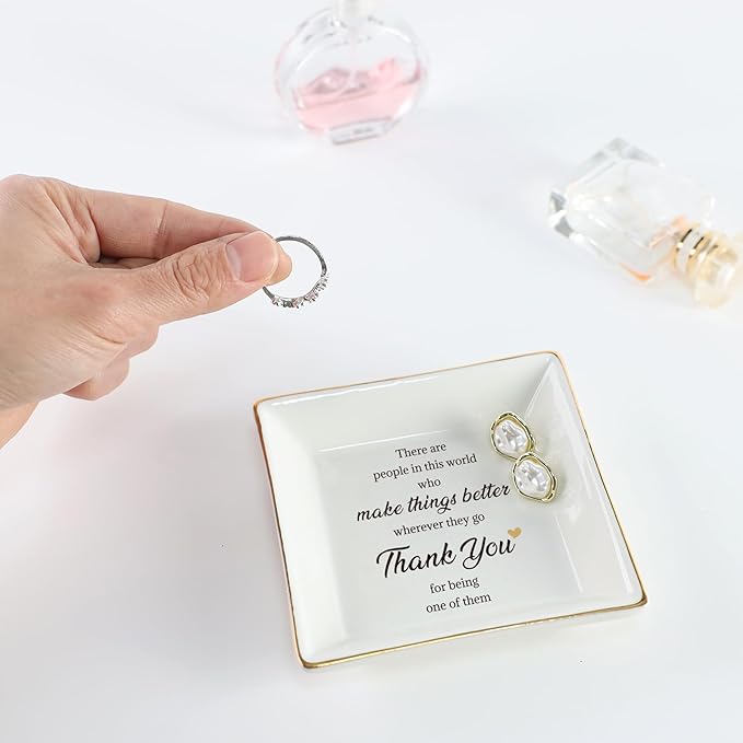 HOME SMILE Christmas Thank You Gifts for Women Mom-Ceramic Ring Jewelry Dish Tray Plate-Birthday Appreciation Inspirational Holiday Gifts for Teachers Friends,Stocking suffers for Christmas Women