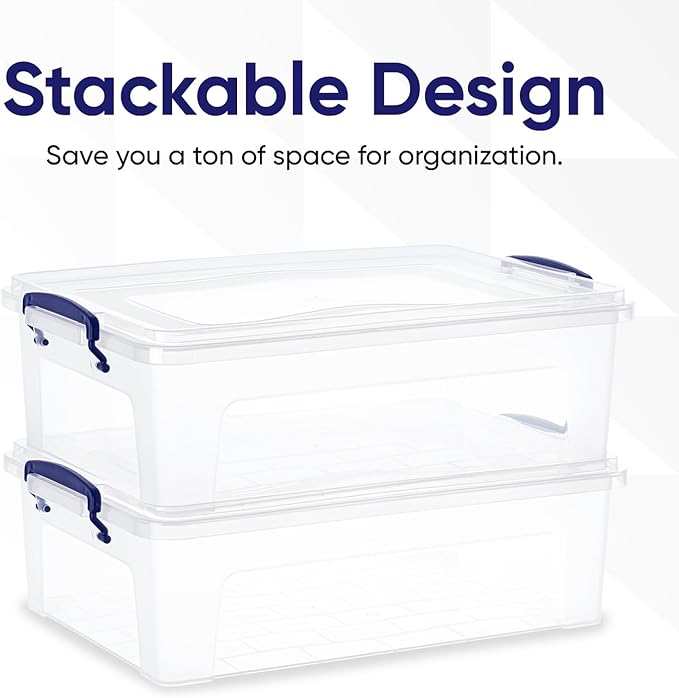 Superio Storage Bins with Lids, Clear Plastic Containers for Organizing, Stackable Totes, BPA Free, Odor Free, Organizer Boxes for Home, and Dorm (4 Pack, 22.7 Qt)
