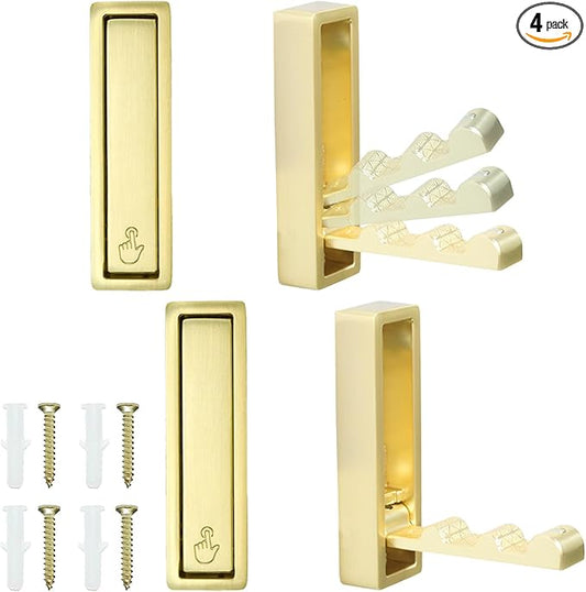 4PCS Magnetic Folding Wall Hooks, Heavy Duty 30LB Zinc Alloy Foldable Coat Hooks for Hanging Towels, Coats, Bags, Keys - Space Saving Gold Wall Mounted Hooks for Bathroom, Kitchen, Entryway, Closet