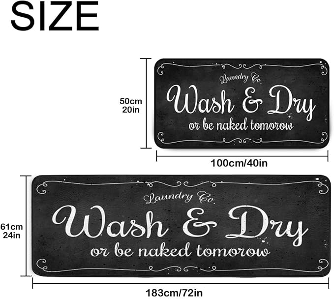 Laundry Room Long Mat Area Rug Non-Slip Floor Mat Waterproof Farmhouse Carpet for Kitchen 40" x 20"(Black-2)