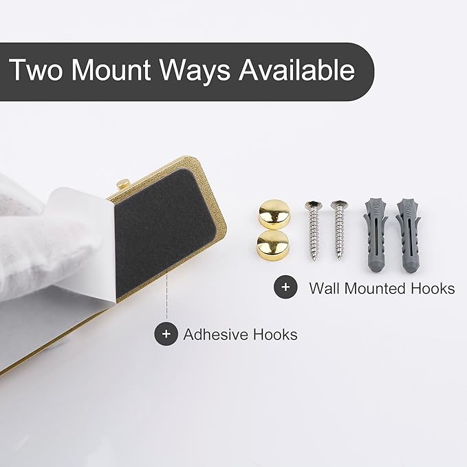 Gold 5 Wall Hooks, Brushed Gold Bathroom Hook Rail, Self Adhesive 5 Hooks Key Hook Rack Hanger Towel Robe Stick Hooks for Toilet Entryway Hallway Kitchen Wall Mounted